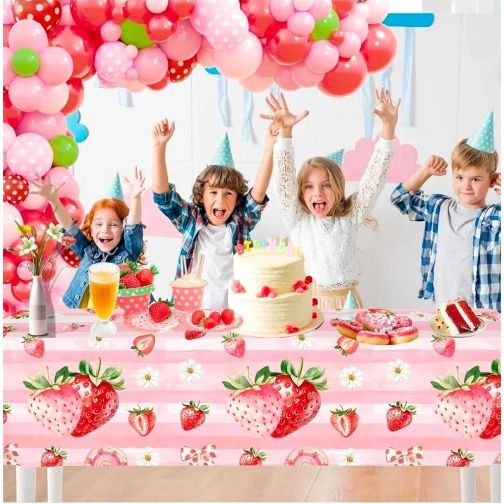 BOGO 3pc Strawberry Tablecloth Birthday Party Decor 130x220cm (6 total)‎